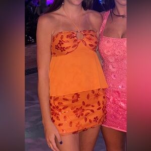 Peppermayo Orange Floral Halter Set